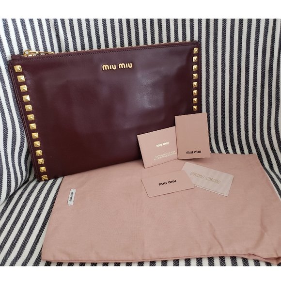 Miu Miu Handbags - Miu Miu Studded Rockstud Leather Pochette Clutch